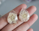 2pcs Resin 18x25mm Cabochons, white lace Pressed flower necklace Pendant jewelry