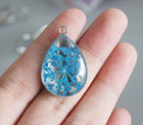 2pcs Handmade Resin 18x25mm Cabochons, Blue lace flower real Pressed flower necklace Pendant jewelry