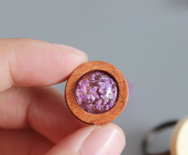 10pcs purple flower Resin Pressed flower Cabochons, Real dried flowers Cabochons