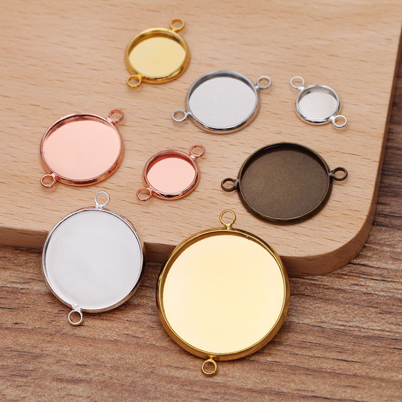 20pcs 8-25mm Double circle brass Pendant Trays,Pendant Blanks Bezel Base, Glass Cabochon Settings