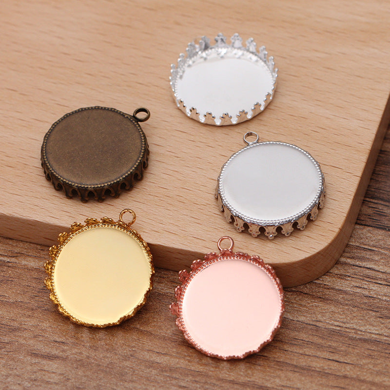 20pcs 15mm 20mm 25mm brass Crown Pendant Trays,Pendant Blanks Bezel Base, Glass Cabochon Settings