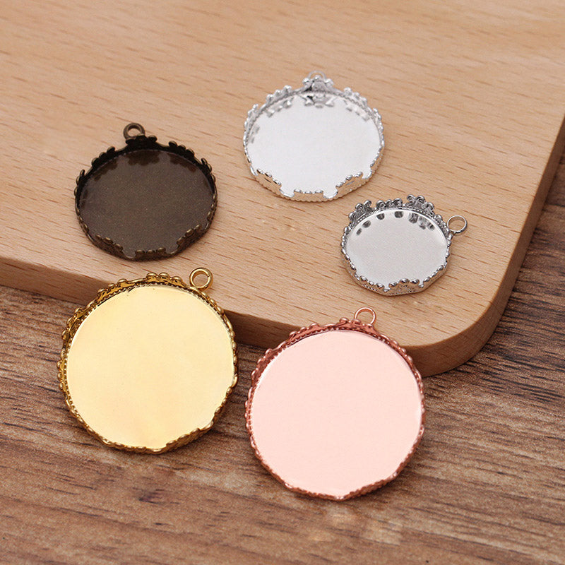 20pcs 12mm 15mm 20mm 25mm brass Crown Pendant Trays,Pendant Blanks Bezel Base, Glass Cabochon Settings