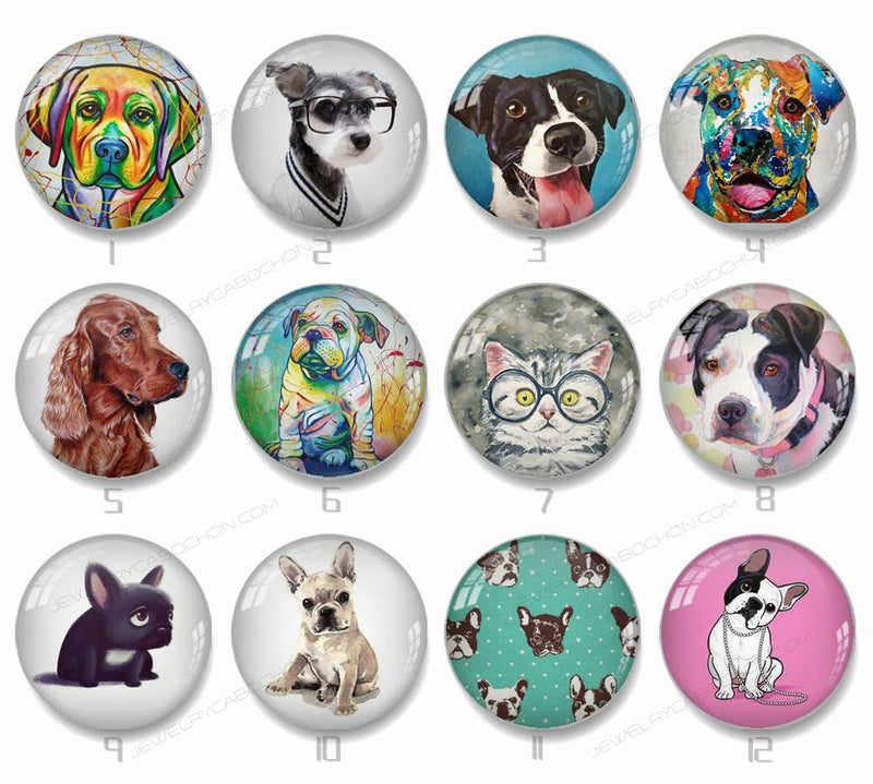 Handmade Round Photo Glass Cabachons Animal dog 810B