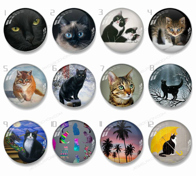 Handmade Round Photo Glass Cabachons Animal cat 817B