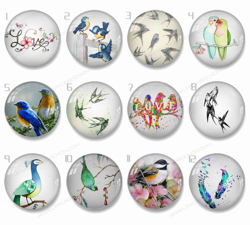 Handmade Round Photo Glass Cabachons Animal bird 849B