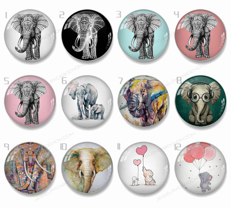 Handmade Round Photo Glass Cabachons Animal elephant 989B