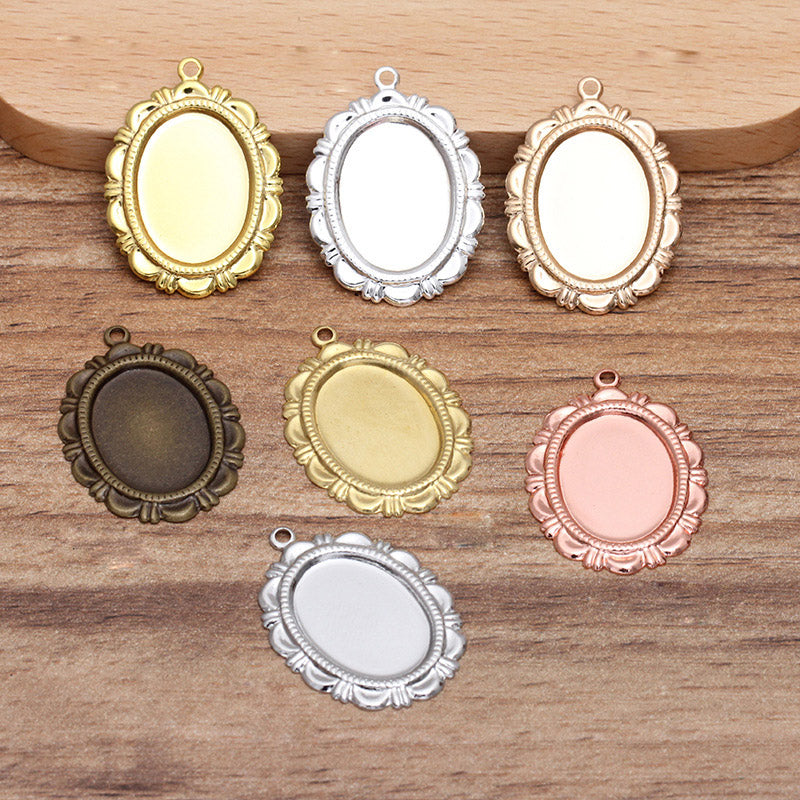 20pcs 13x18mm brass Pendant Trays, Oval Pendant Blanks Bezel Base, Glass Cabochon Settings