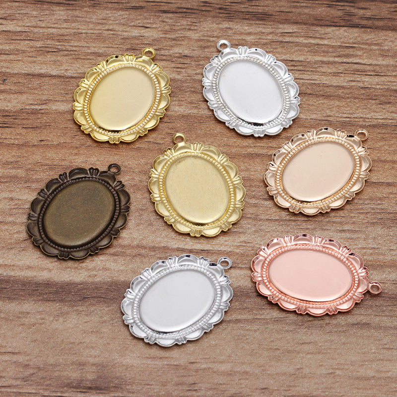 20pcs 13x18mm brass Pendant Trays, Oval Pendant Blanks Bezel Base, Glass Cabochon Settings