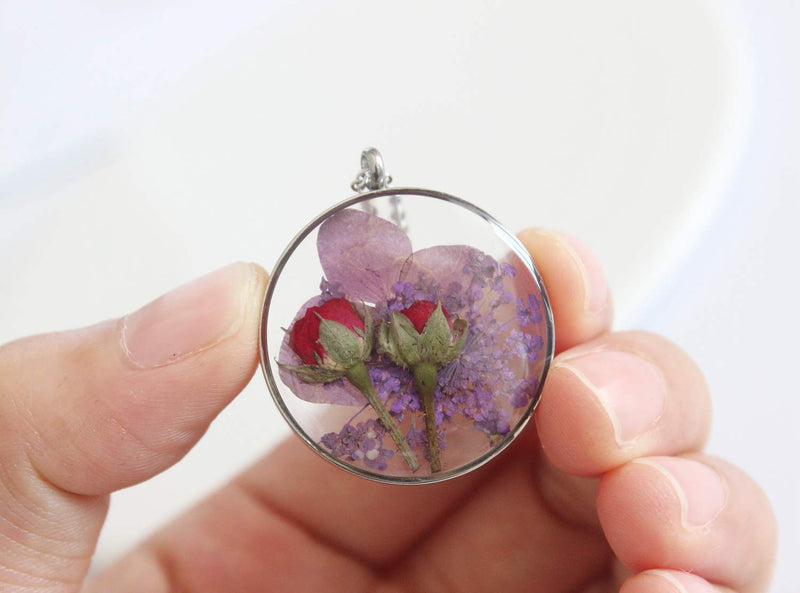 Pressed Flower Pendant Necklace, Real Dried Flower Resin Jewellery