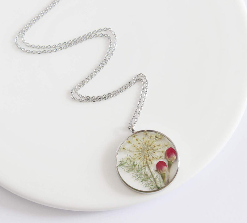 Pressed Flower Pendant Necklace, Real Dried Flower Resin Jewellery