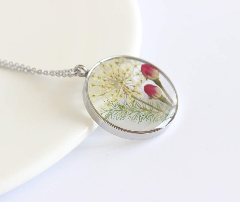 Pressed Flower Pendant Necklace, Real Dried Flower Resin Jewellery