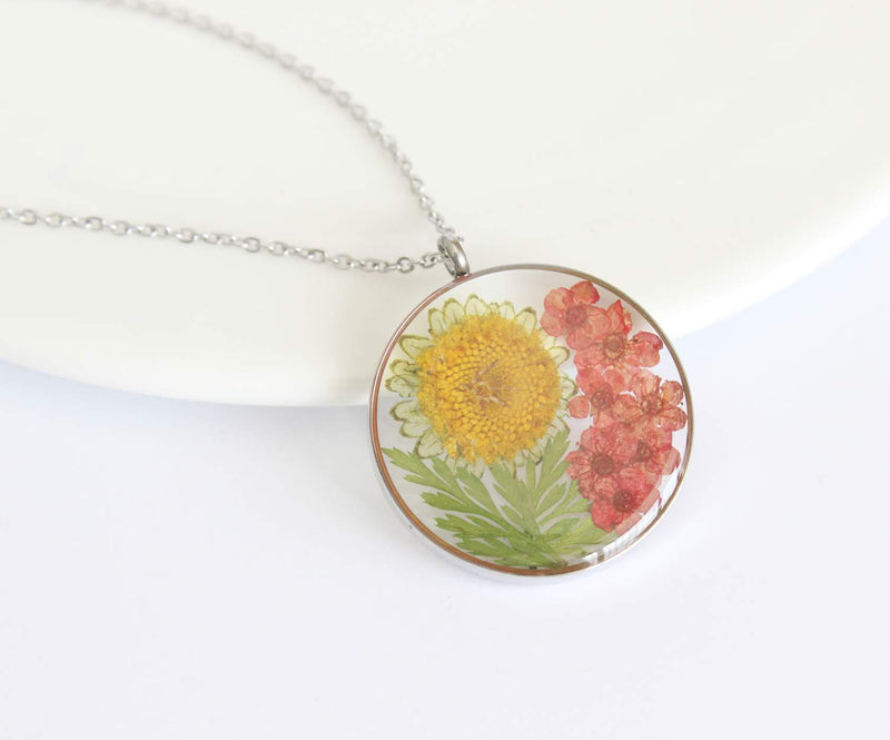 Pressed Flower Pendant Necklace, Real Dried Flower Resin Jewellery