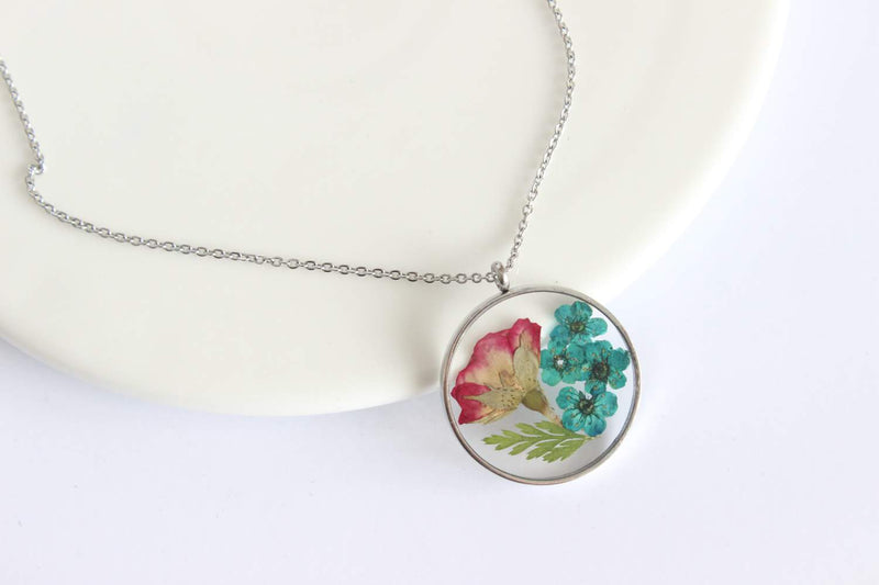 Pressed Flower Pendant Necklace, Real Dried Flower Resin Jewellery