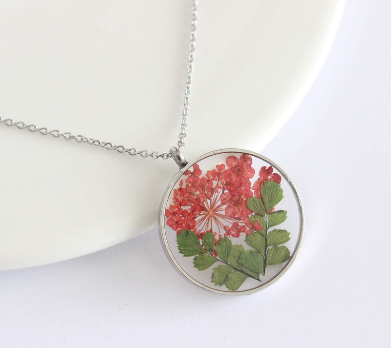 Pressed Flower Pendant Necklace, Real Dried Flower Resin Jewellery