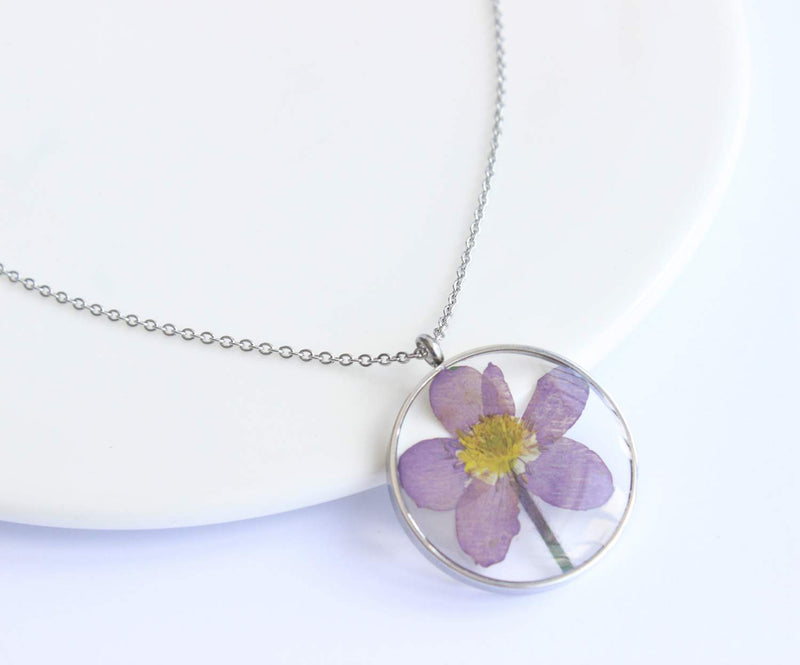 Pressed Flower Pendant Necklace, Real Dried Flower Resin Jewellery