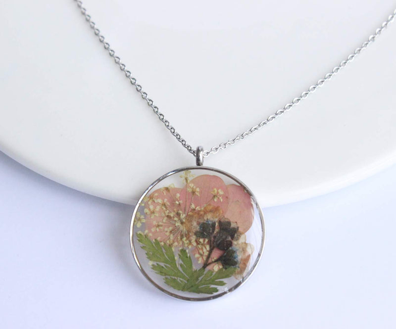 Pressed Flower Pendant Necklace, Real Dried Flower Resin Jewellery