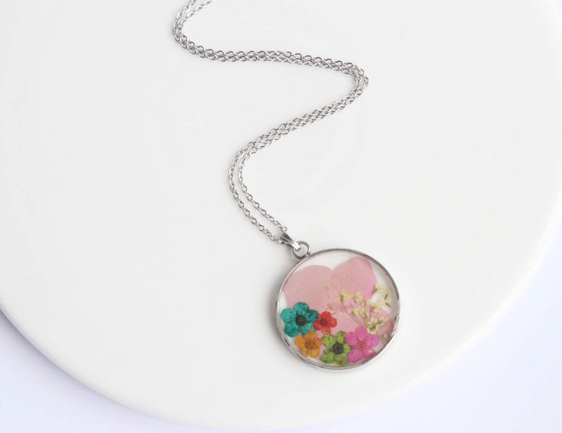 Pressed Flower Pendant Necklace, Real Dried Flower Resin Jewellery