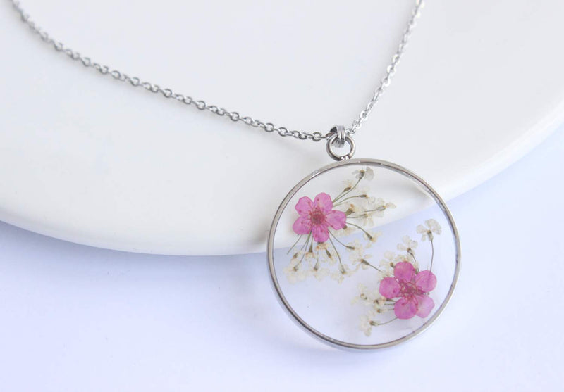 Pressed Flower Pendant Necklace, Real Dried Flower Resin Jewellery