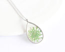 Teardrop Pressed Flower Pendant Necklace, Real Dried Flower Resin Jewellery