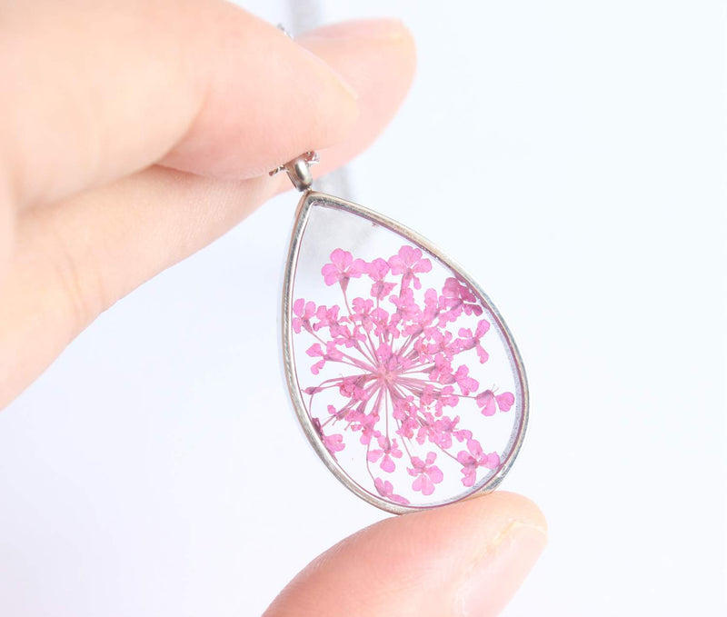 Teardrop Pressed Flower Pendant Necklace, Real Dried Flower Resin Jewellery