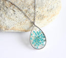 Teardrop Pressed Flower Pendant Necklace, Real Dried Flower Resin Jewellery