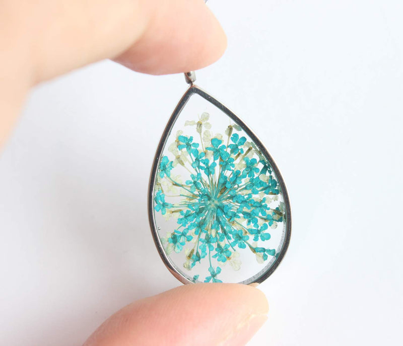 Teardrop Pressed Flower Pendant Necklace, Real Dried Flower Resin Jewellery