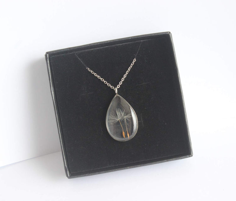 Teardrop Pressed Flower Pendant Necklace, Real Dried Flower Resin Jewellery