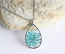 Teardrop Pressed Flower Pendant Necklace, Real Dried Flower Resin Jewellery