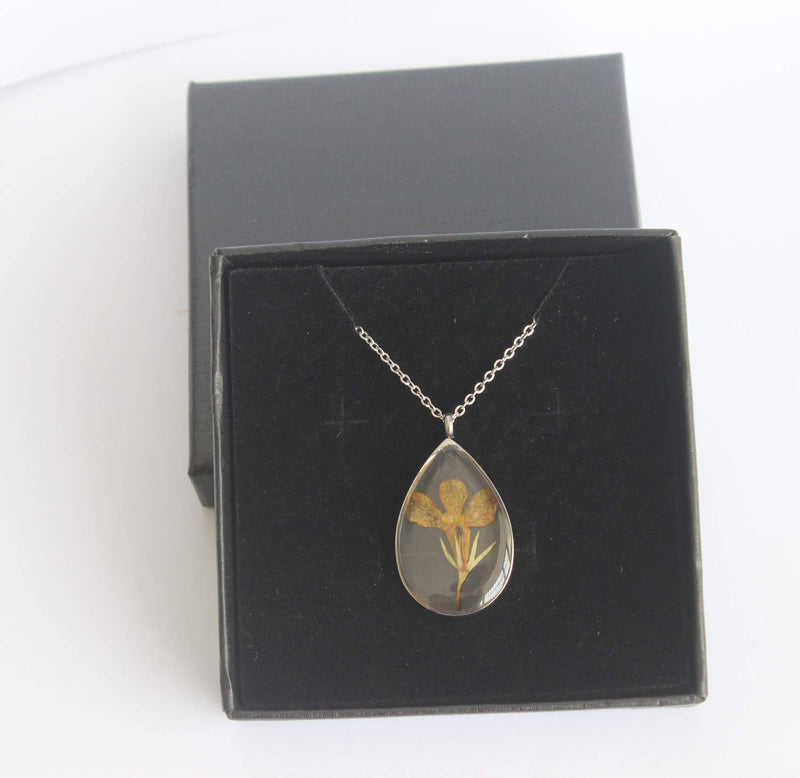 Teardrop Pressed Flower Pendant Necklace, Real Dried Flower Resin Jewellery