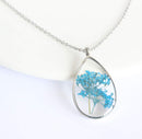 Teardrop Pressed Flower Pendant Necklace, Real Dried Flower Resin Jewellery