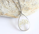 Teardrop Pressed Flower Pendant Necklace, Real Dried Flower Resin Jewellery