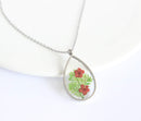 Teardrop Pressed Flower Pendant Necklace, Real Dried Flower Resin Jewellery