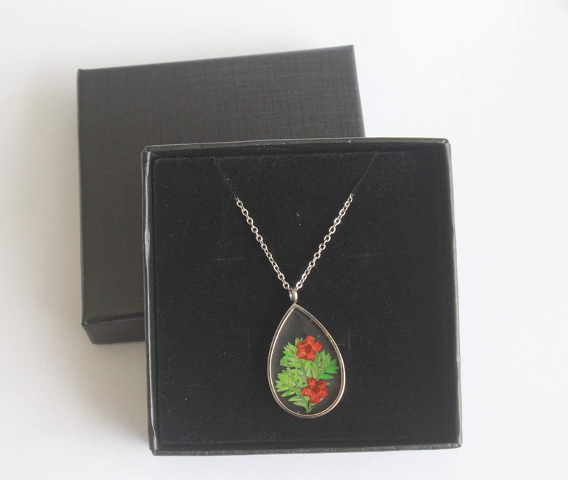 Teardrop Pressed Flower Pendant Necklace, Real Dried Flower Resin Jewellery