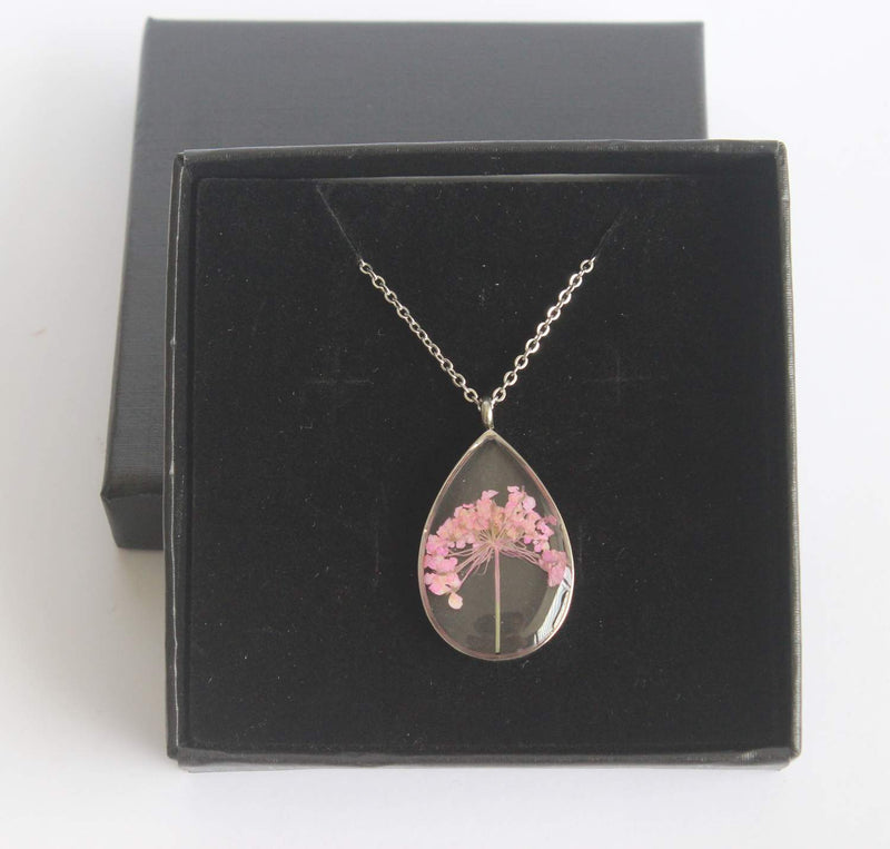 Teardrop Pressed Flower Pendant Necklace, Real Dried Flower Resin Jewellery