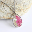 Teardrop Pressed Flower Pendant Necklace, Real Dried Flower Resin Jewellery