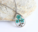 Teardrop Pressed Flower Pendant Necklace, Real Dried Flower Resin Jewellery