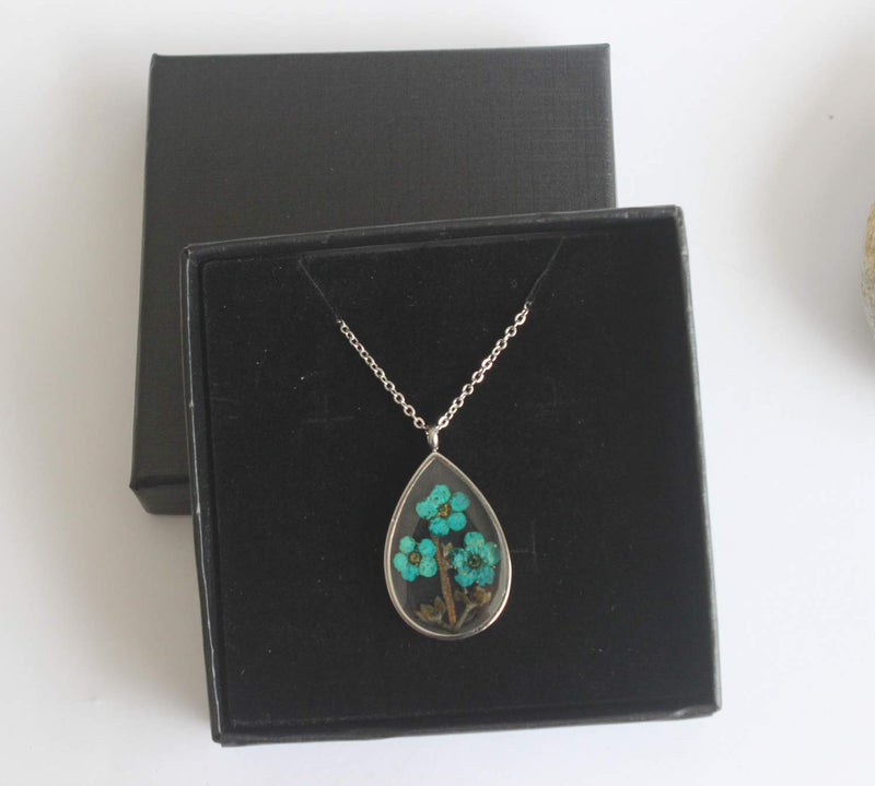 Teardrop Pressed Flower Pendant Necklace, Real Dried Flower Resin Jewellery