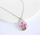 Teardrop Pressed Flower Pendant Necklace, Real Dried Flower Resin Jewellery