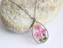 Teardrop Pressed Flower Pendant Necklace, Real Dried Flower Resin Jewellery