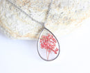 Teardrop Pressed Flower Pendant Necklace, Real Dried Flower Resin Jewellery