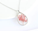 Teardrop Pressed Flower Pendant Necklace, Real Dried Flower Resin Jewellery