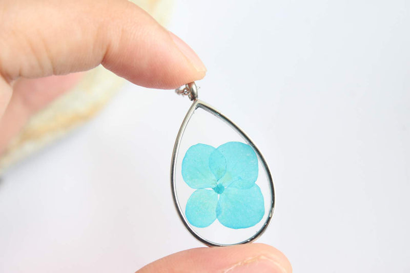 Teardrop Pressed Flower Pendant Necklace, Real Dried Flower Resin Jewellery