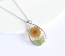 Teardrop Pressed Flower Pendant Necklace, Real Dried Flower Resin Jewellery