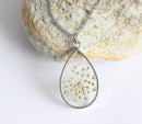 Teardrop Pressed Flower Pendant Necklace, Real Dried Flower Resin Jewellery