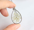 Teardrop Pressed Flower Pendant Necklace, Real Dried Flower Resin Jewellery