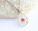 Teardrop Pressed Flower Pendant Necklace, Real Dried Flower Resin Jewellery