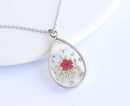 Teardrop Pressed Flower Pendant Necklace, Real Dried Flower Resin Jewellery