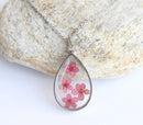 Teardrop Pressed Flower Pendant Necklace, Real Dried Flower Resin Jewellery