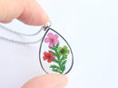 Teardrop Pressed Flower Pendant Necklace, Real Dried Flower Resin Jewellery