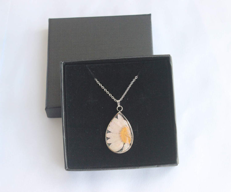 Teardrop Pressed Flower Pendant Necklace, Real Dried Flower Resin Jewellery